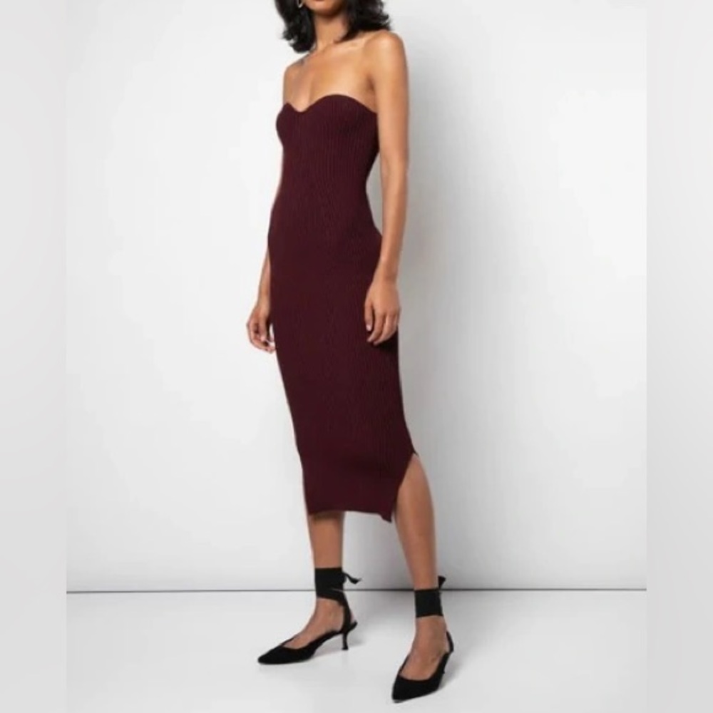 KHAITE Burgundy Strapless Dress